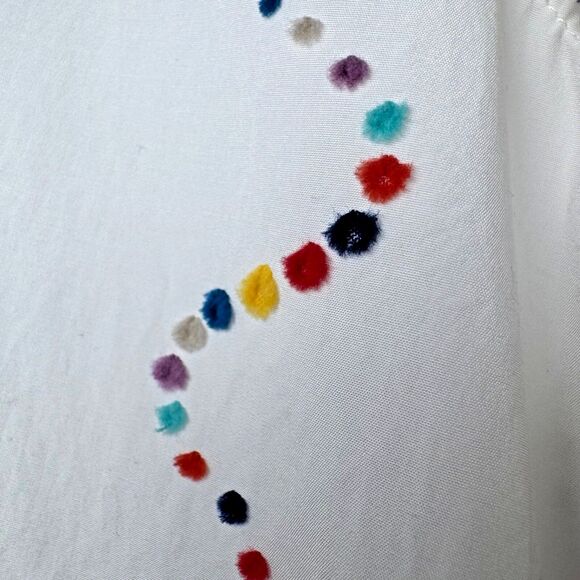 Xacus Mens Italian Button Up Shirt EU 46 White Multicolor Embroidered Wavy Dots - Picture 7 of 14